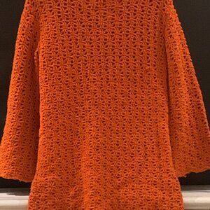 TRUE VINTAGE DRESS KNITTED CROCHETED FLOWER POWER HIPPIE ORANGE sz SMALL / MED
